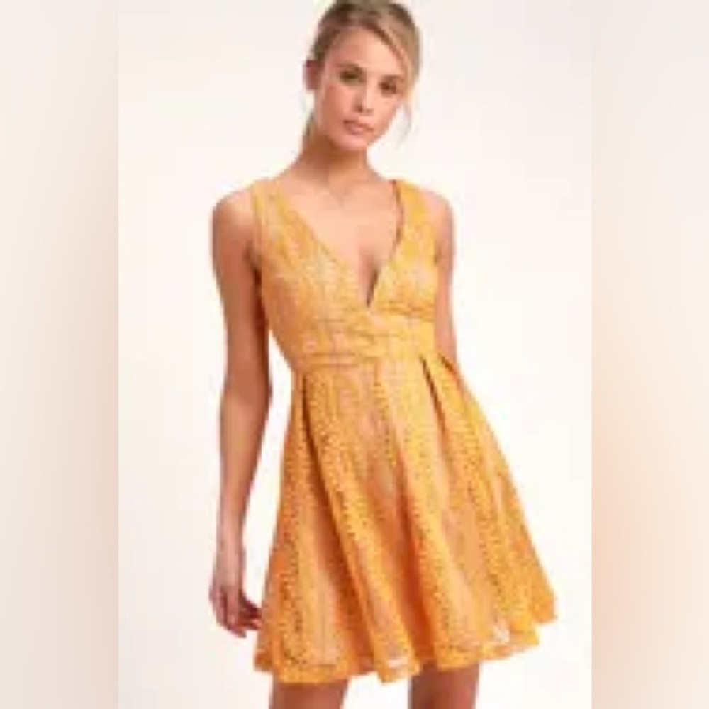 Lulus All of My Heart Yellow Lace Dress, Size S